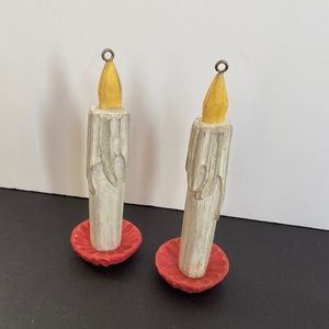 Pair Hand-carved Look Wooden Candle Ornaments